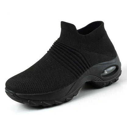 Stevvex women's knit sock sneakers with black mesh upper and chunky platform sole slip-on on Tampa Home & Garden Store