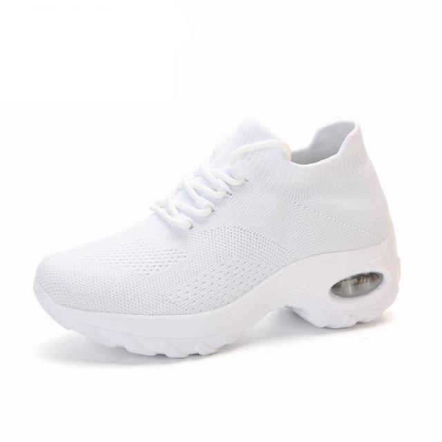 Women's white knit chunky platform sneakers Stevvex, lace-up mesh upper, air-cushion sole on Tampa Home & Garden Store