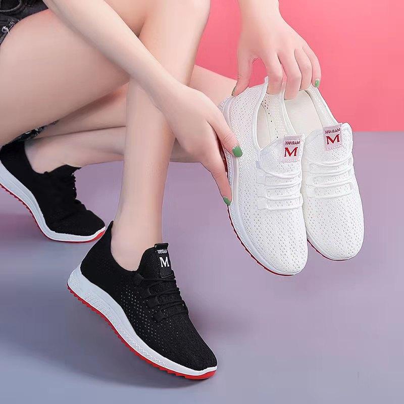 Stevvex Women's Running Woven Sneakers, breathable mesh, lightweight, black and white on Tampa Home & Garden Store