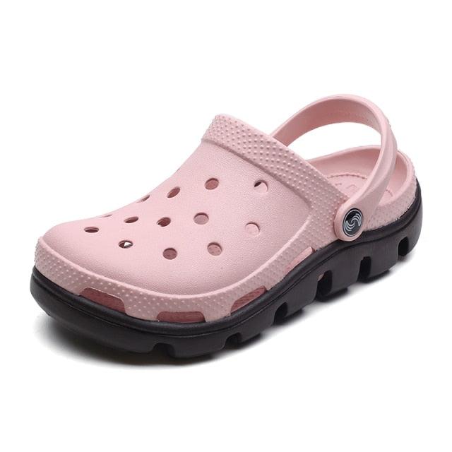 Stevvex pink jelly slippers for men with perforated upper and adjustable heel strap on Tampa Home & Garden Store