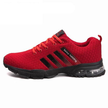 Stevvex men's red mesh running sneaker with air cushion outsole and black sole on Tampa Home & Garden Store