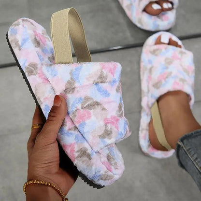 Warm Women Slippers Open Toe Memory Foam