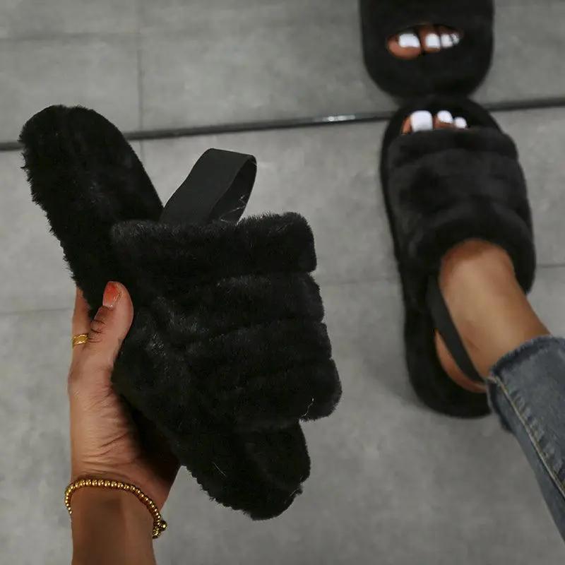 Warm Women Slippers Open Toe Memory Foam