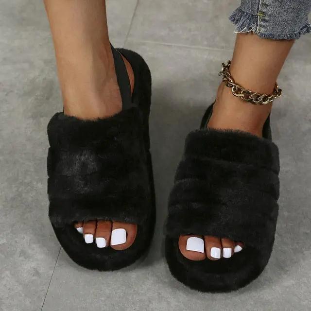 Warm Women Slippers Open Toe Memory Foam