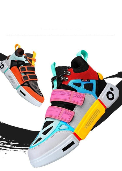 Pair of Stevvex men's sneakers casual trainer with colorblock panels and pink accents on Tampa Home & Garden Store