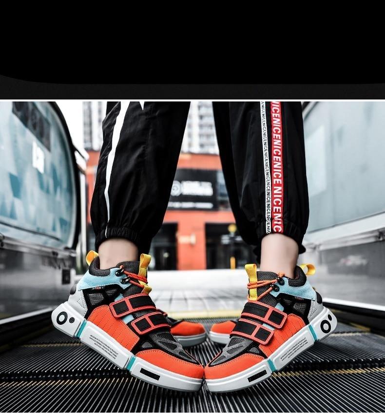 Stevvex mens sneakers ST85SH6556NGF orange teal black color-block with Velcro straps pair on Tampa Home & Garden Store