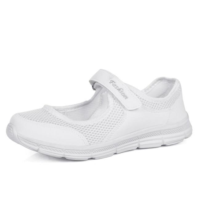 Stevvex women sneakers white breathable mesh with Velcro strap casual espadrille style on Tampa Home & Garden Store