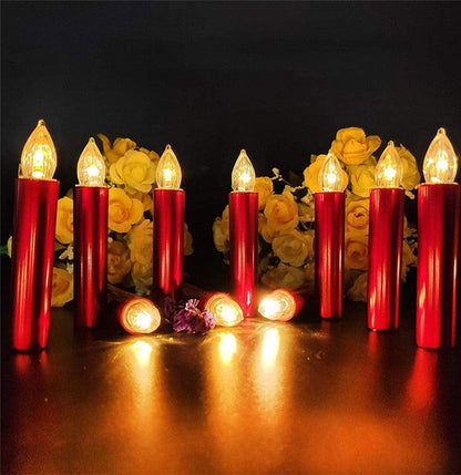 Christmas Tree Clip LED Candle set by Stevvex, red bases with warm flame LEDs, 9-pack on Tampa Home & Garden Store
