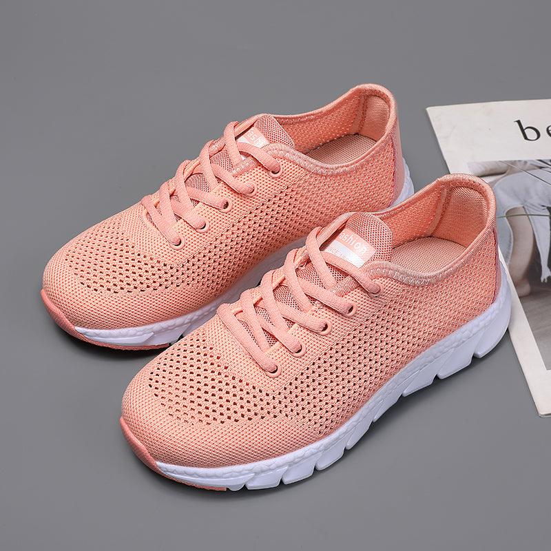 Peach pink mesh sneakers with breathable knit and white sole lightweight walking shoes on Tampa Home & Garden Store
