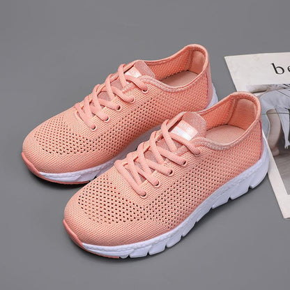 Peach pink mesh sneakers with breathable knit and white sole lightweight walking shoes on Tampa Home & Garden Store