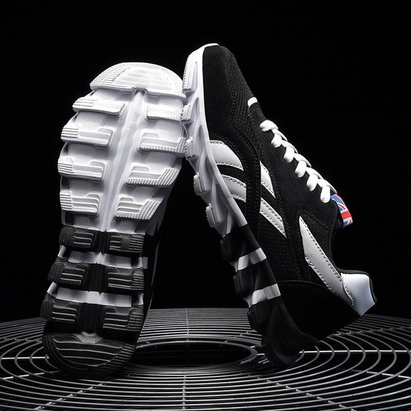 Stevvex men's running shoes black breathable lightweight sneakers with white sole and laces on Tampa Home & Garden Store