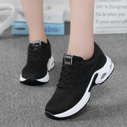 Fashion womens sneakers with air cushion black mesh upper and white sole on Tampa Home & Garden Store