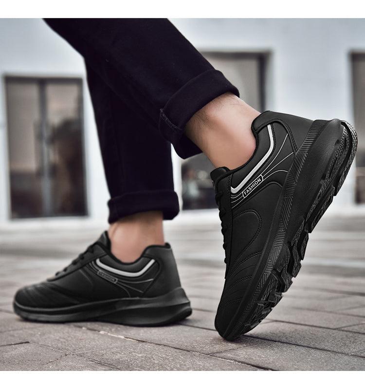 Stevvex black sneakers with piping, lace-up casual athletic running shoes for men on Tampa Home & Garden Store