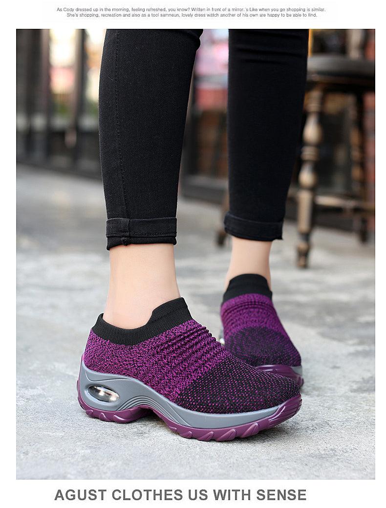 Stevvex women's knitted slip-on sneakers in purple-pink knit with air cushion sole on Tampa Home & Garden Store