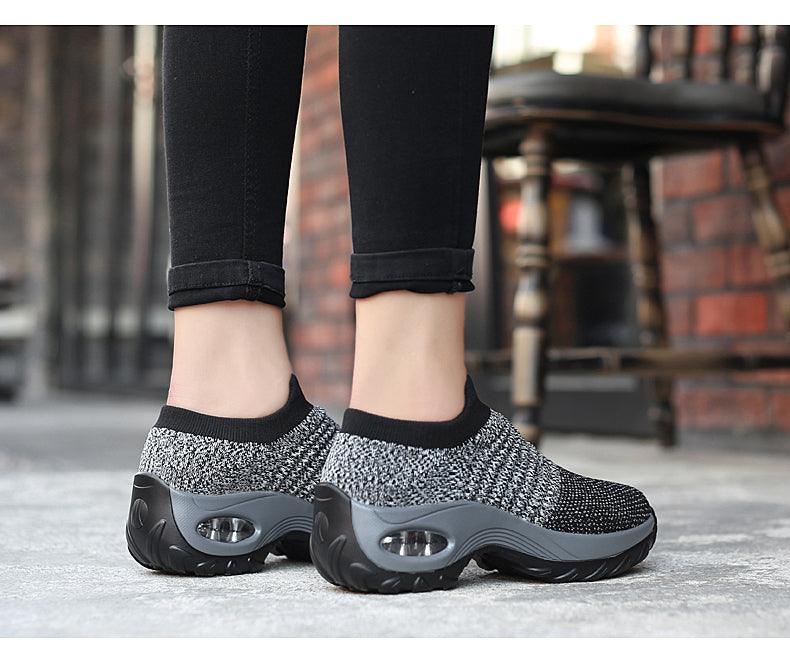 Women's knitted sock sneakers Stevvex with chunky grey sole and air cushion on Tampa Home & Garden Store