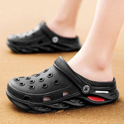 Stevvex black sandals pair with perforated upper and heel strap, lightweight clog on Tampa Home & Garden Store