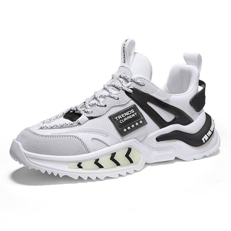 Stevvex men's running sneakers white gray breathable mesh chunky sole on Tampa Home & Garden Store