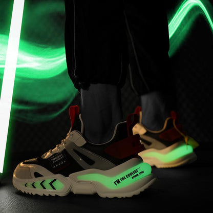 Stevvex men's black breathable running sneakers with neon glow sole for gym and outdoors on Tampa Home & Garden Store