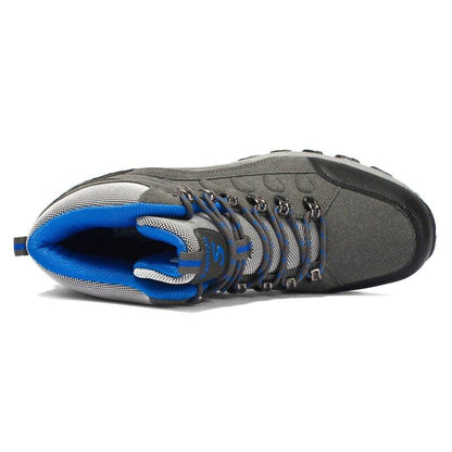 Stevvex hiking boot gray/black upper with blue lining, lace-up, breathable anti-slip outsole on Tampa Home & Garden Store
