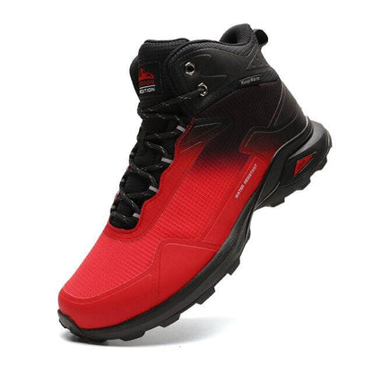 Men's Stevvex warm waterproof winter boots, red-black high-top, plush lining, non-slip outsole on Tampa Home & Garden Store
