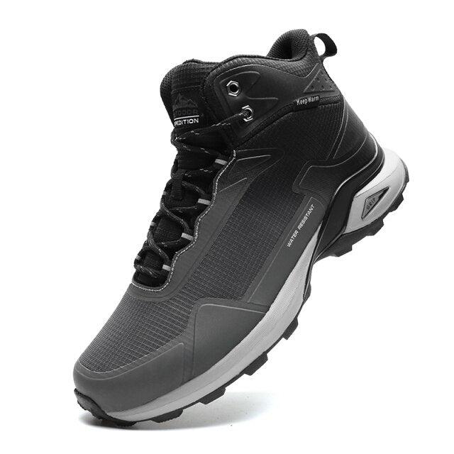 Men's warm boots Stevvex high-top waterproof hiking boot gray black non-slip rugged sole on Tampa Home & Garden Store
