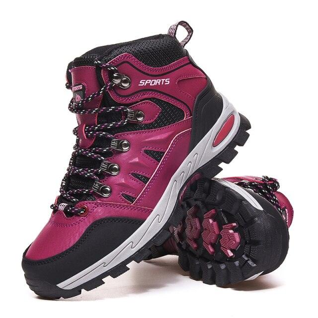 Stevvex high-top hiking boots magenta and black with breathable leather upper and outsole on Tampa Home & Garden Store