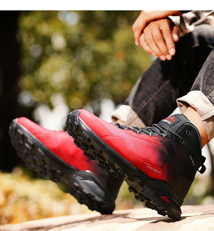 Men's Stevvex red high-top boots, waterproof, warm-lined, non-slip outsole on Tampa Home & Garden Store
