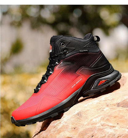 Men's Stevvex hiking boots red and black insulated high-top waterproof on Tampa Home & Garden Store