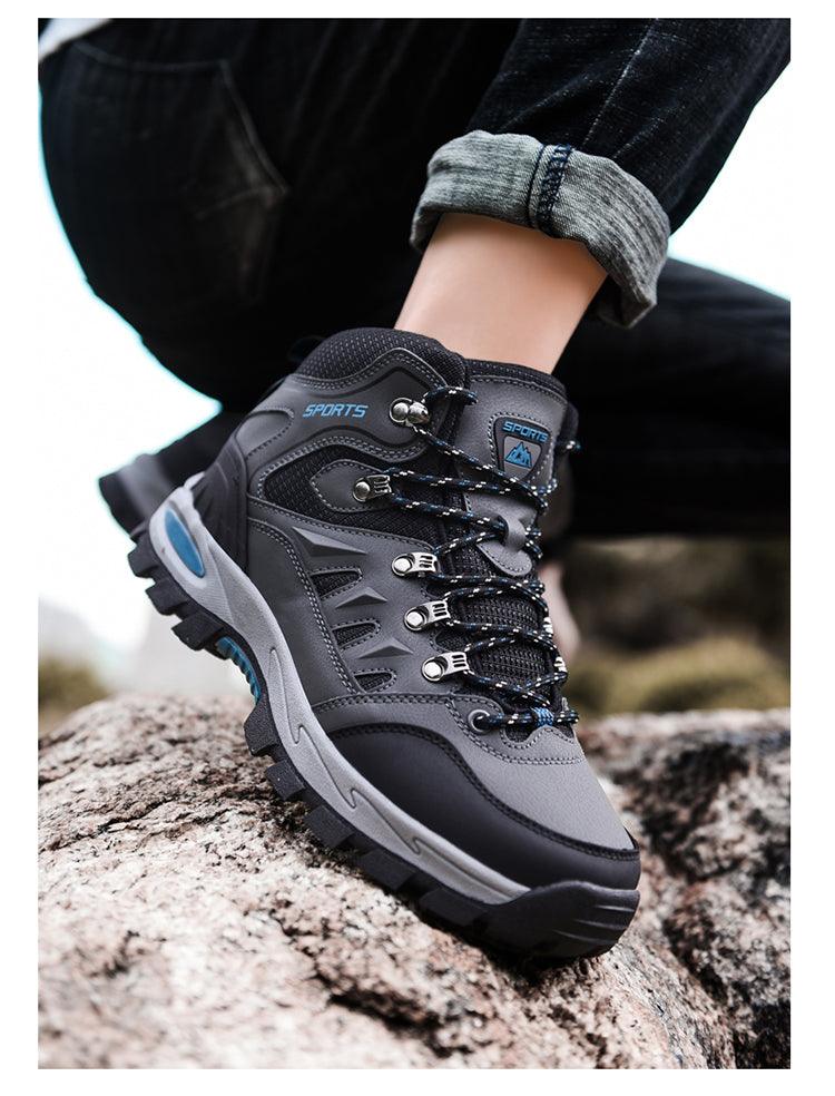 Stevvex high-top hiking boot black gray leather, breathable, non-slip outsole on Tampa Home & Garden Store