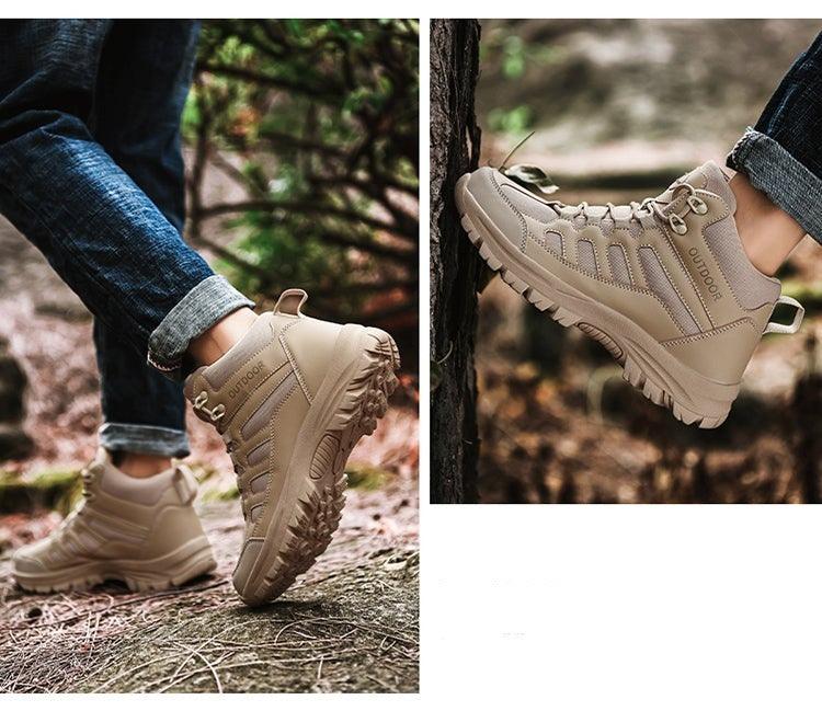 Winter walking boots Stevvex beige outdoor hiking with rugged tread outsole on Tampa Home & Garden Store