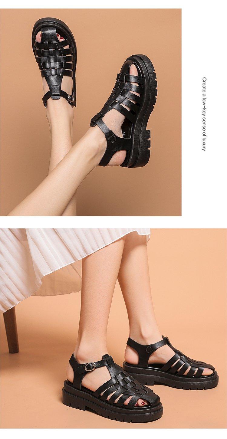 Stevvex platform sandals, black open-strappy sandals with ankle buckle and thick sole on Tampa Home & Garden Store