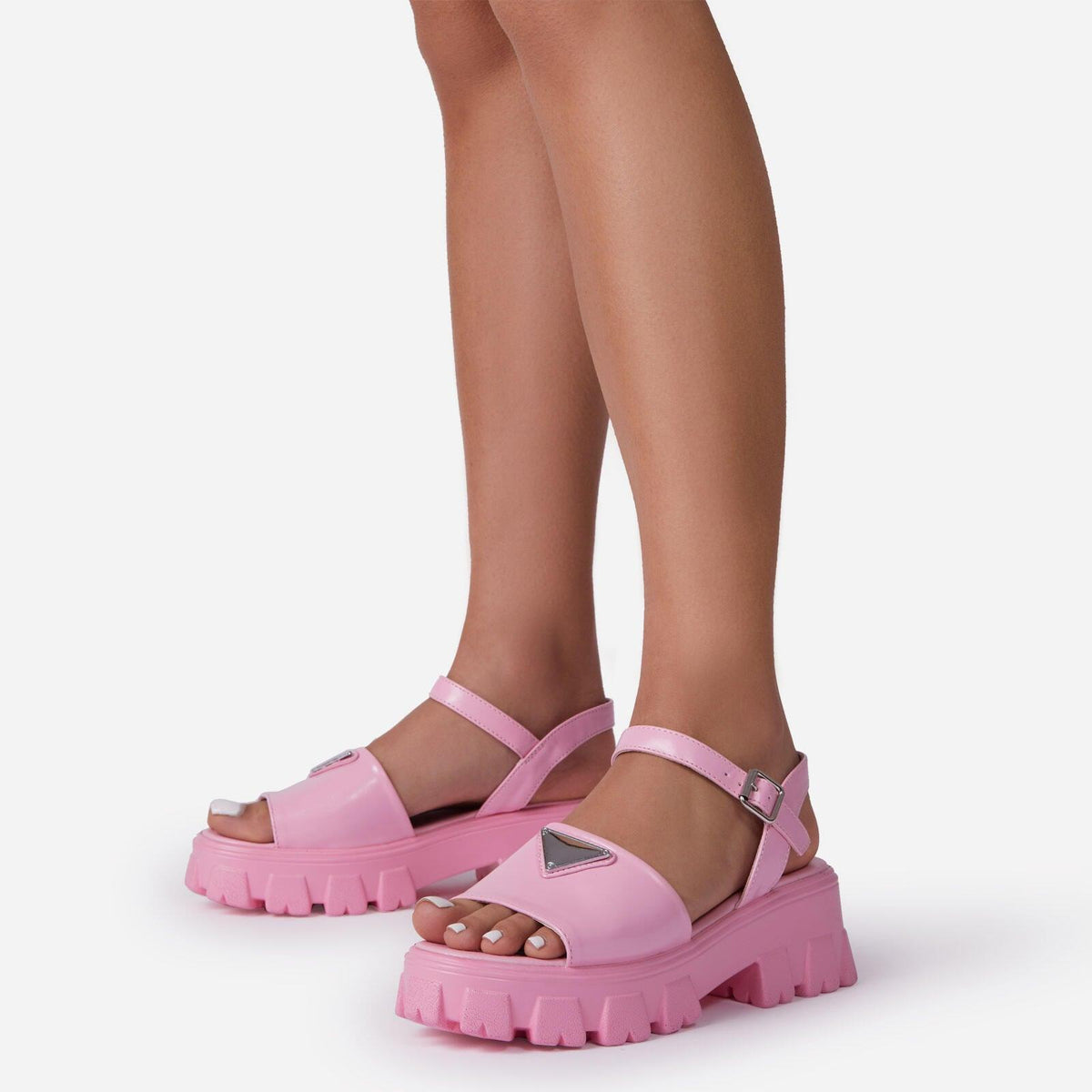 Stevvex pink platform sandals with buckle ankle strap, open toe and chunky sole on Tampa Home & Garden Store