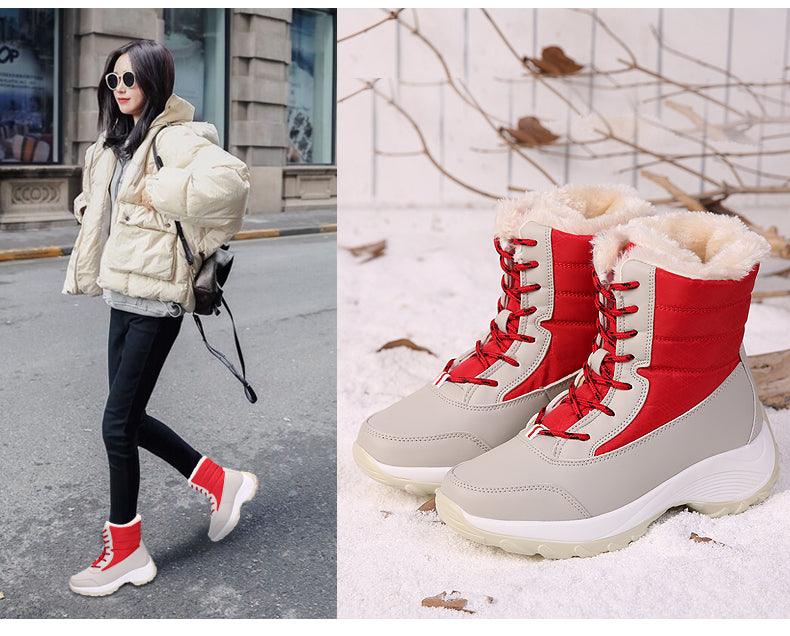 Womens Boots Stevvex waterproof winter red/gray ankle snow non-slip on Tampa Home & Garden Store