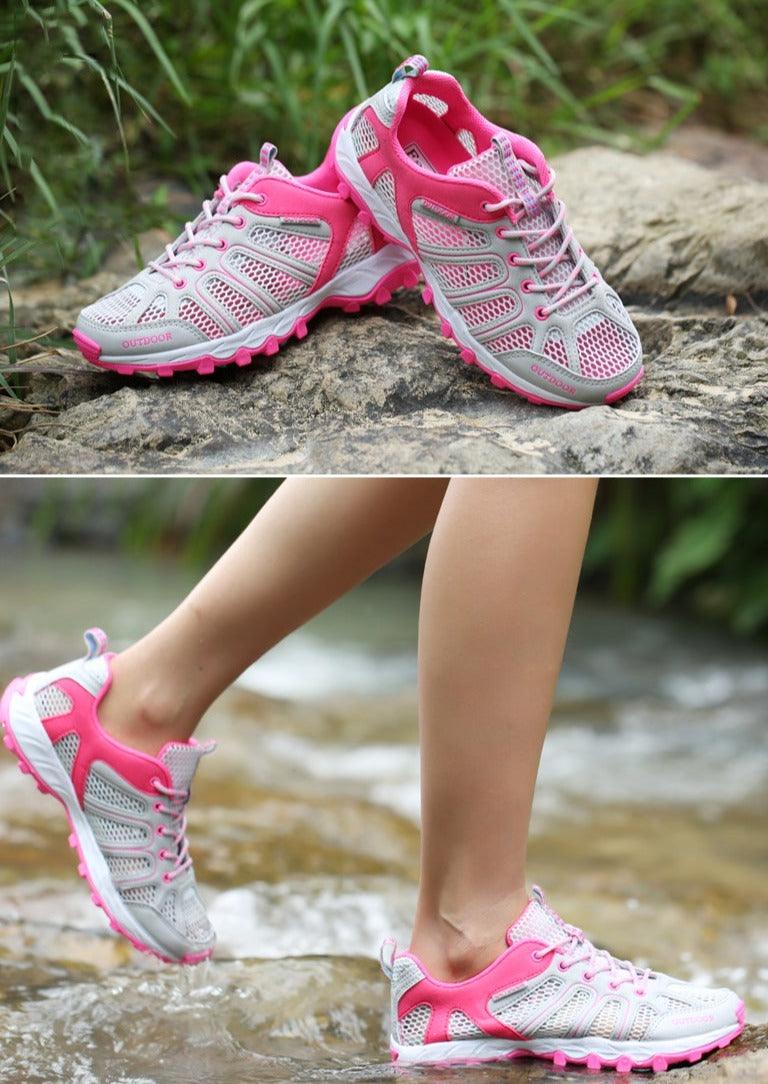 Stevvex hiking shoes pink waterproof low-top rugged outsole pair on Tampa Home & Garden Store