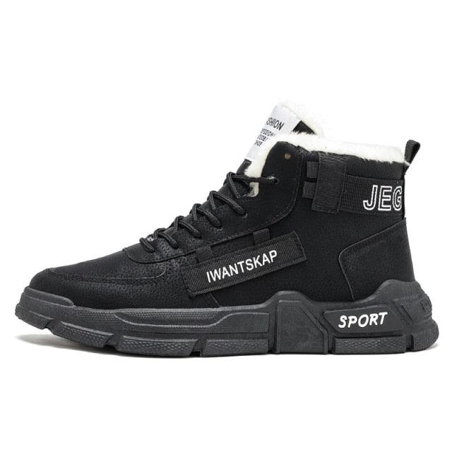 Men's winter boots Stevvex black high-top lace-up with fur lining and non-slip sole on Tampa Home & Garden Store