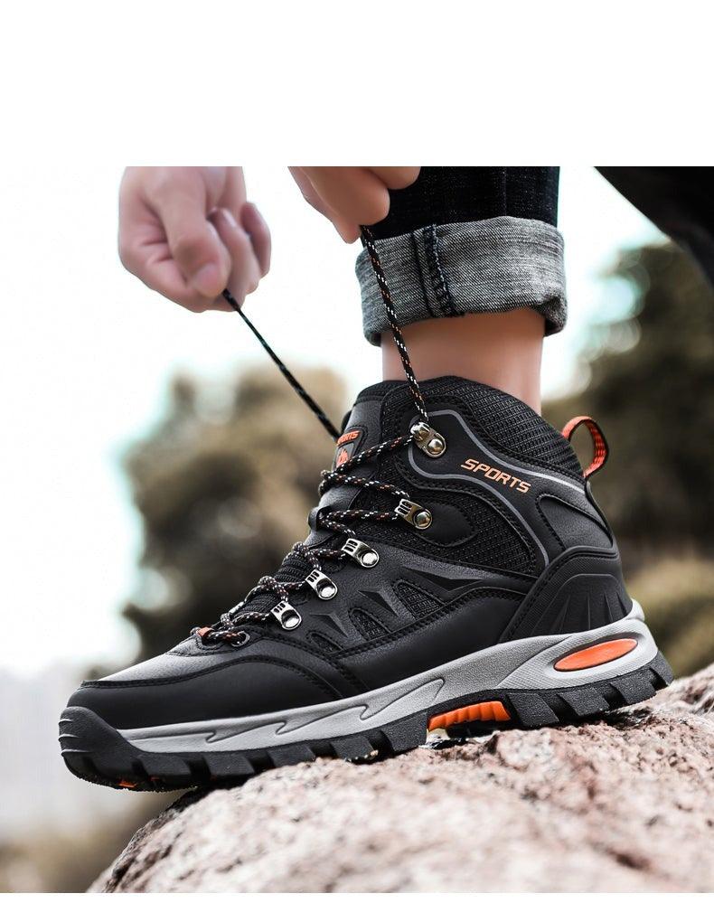 Stevvex mens black winter boots waterproof leather ankle hiking boots with orange accents on Tampa Home & Garden Store