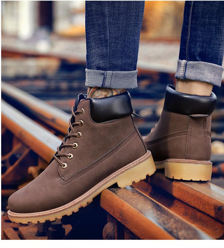 Winter luxury boots for men, brown leather ankle boots with padded collar and lug sole on Tampa Home & Garden Store