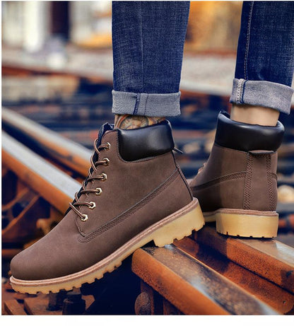 Winter luxury boots for men, brown leather ankle boots with padded collar and lug sole on Tampa Home & Garden Store