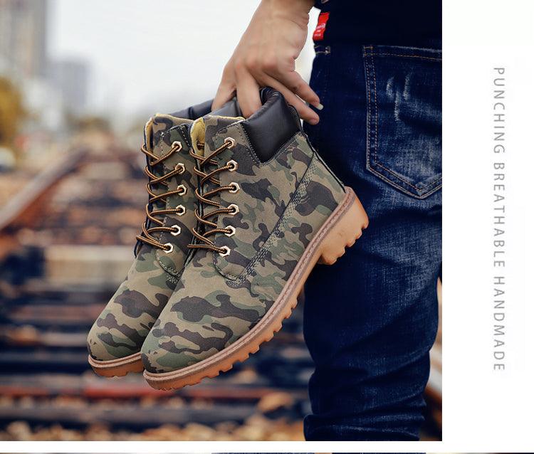 Stevvex camo winter boots for men with fur lining lace-up leather ankle boots non-slip sole on Tampa Home & Garden Store
