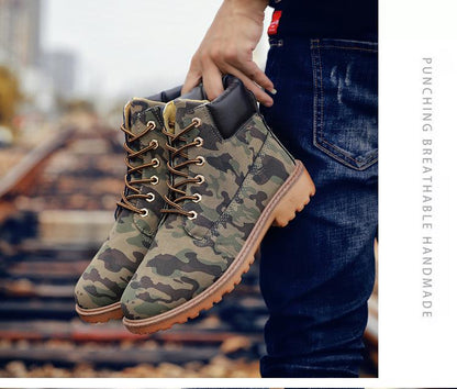 Stevvex camo winter boots for men with fur lining lace-up leather ankle boots non-slip sole on Tampa Home & Garden Store