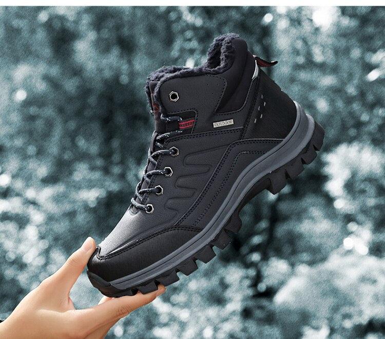 Stevvex winter boots with plush lining, black waterproof leather upper and rugged outsole on Tampa Home & Garden Store