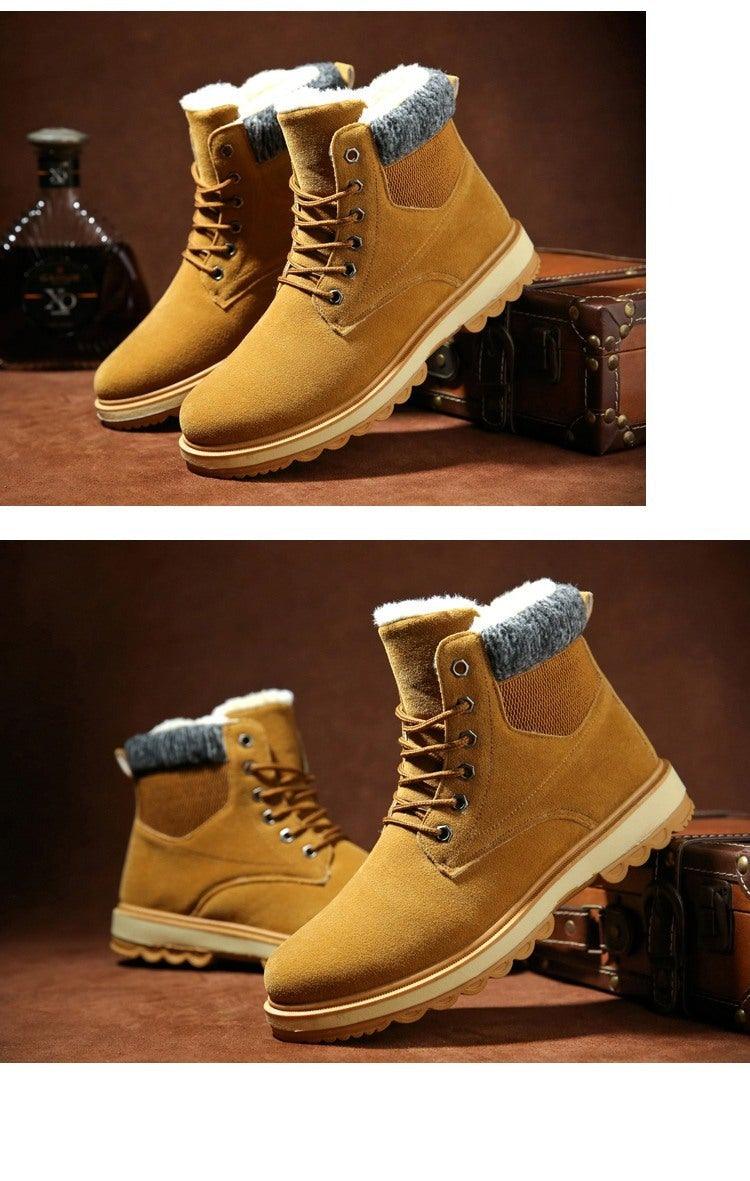 Stevvex warm fur-lined winter boots pair, tan suede ankle boots, waterproof with rugged sole on Tampa Home & Garden Store