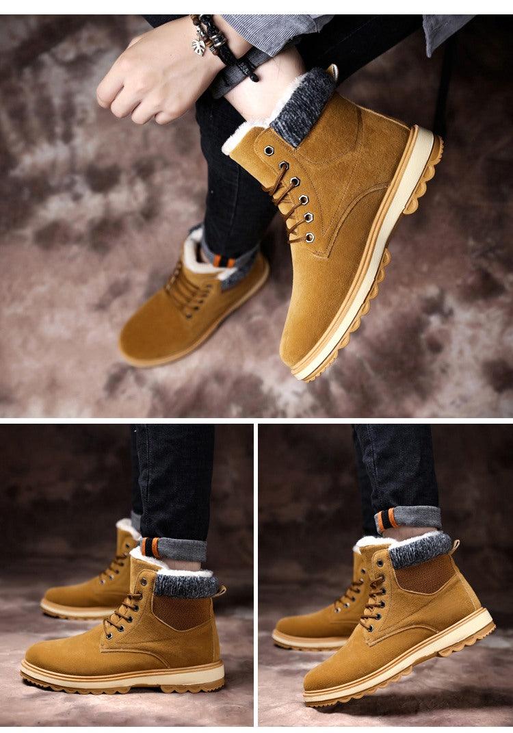 Stevvex tan suede winter boots pair with fur lining, lace-up ankle boots, rugged outsole on Tampa Home & Garden Store