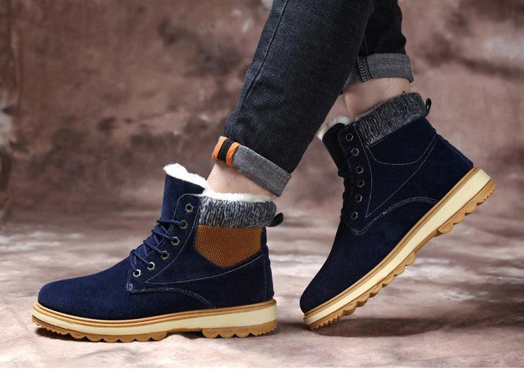 Winter boots Stevvex navy fur-lined ankle boots with tan sole on Tampa Home & Garden Store on Tampa Home & Garden Store