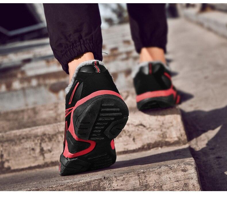 Stevvex winter leather sneakers black with red accents lace-up anti-slip waterproof casual shoes on Tampa Home & Garden Store