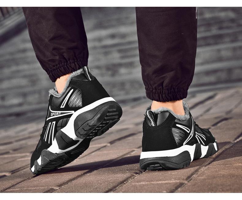 Stevvex Winter Leather Sneakers black waterproof anti-slip lace-up casual walking shoes for men on Tampa Home & Garden Store