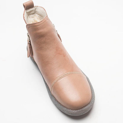 Stevvex brown leather ankle boots with warm fur lining and anti-slip sole on Tampa Home & Garden Store