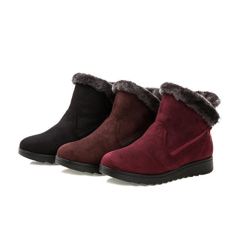 Stevvex womens suede ankle boots with faux fur trim in black, burgundy and red; waterproof non-slip sole on Tampa Home & Garden Store