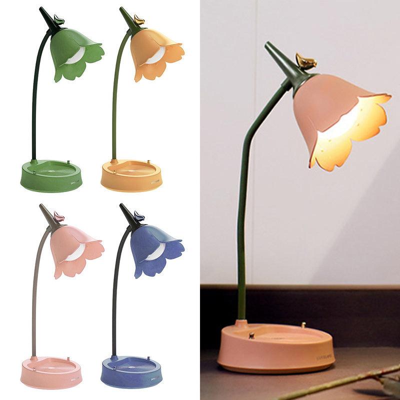 Stevvex Flower LED Desk Lamp with curved stem and flower shade in 4 color options on Tampa Home & Garden Store