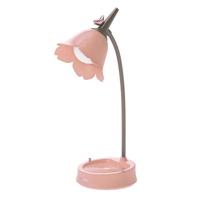 Flower LED Desk Lamp pink curved stem with flower shade, Stevvex desk lamp for bedroom décor on Tampa Home & Garden Store